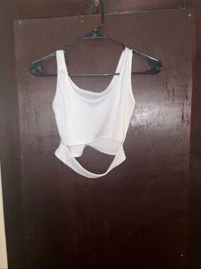 Ribbed Cutout Tank Top - White